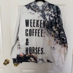 Weekends, Coffee & Horses" Bleached Tie-Dye‎ Hoodie Sweatshirt